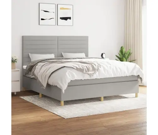 Lova Su Spyruoklėmis Ir Čiužiniu, Pilka, 180X200cm Audinys