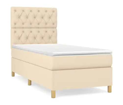 Atsperu Gultas Rāmis Ar Matraci, Krēmkrāsas, 80X200 Cm, Audums Vidaxl