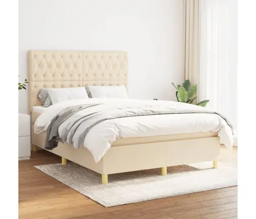 Lova Su Spyruoklėmis Ir Čiužiniu, Kreminė, 140X190 cm Audinys