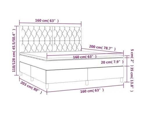 Atsperu Gulta Ar Matraci, Gaiši Pelēka Audums, 160X200 Cm Vidaxl