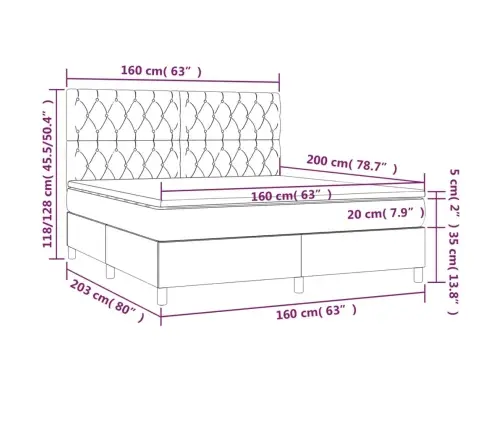 Atsperu Gulta Ar Matraci, Tumši Brūns, 160X200 Cm, Audums Vidaxl