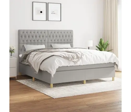 Lova Su Spyruoklėmis Ir Čiužiniu, Pilka, 180X200cm Audinys