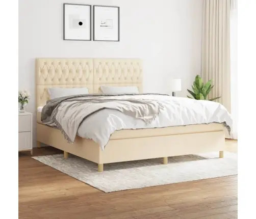 Atsperu Gulta Ar Matraci, Krēmkrāsas, 180X200 Cm, Audums Vidaxl