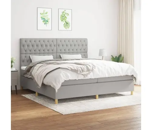 Atsperu Gulta Ar Matraci, Gaiši Pelēka Audums, 200X200Cm Vidaxl