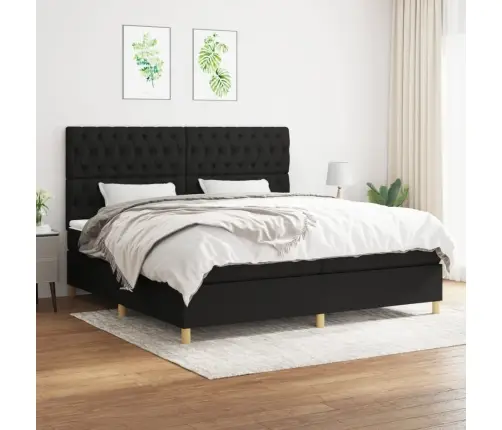 Lova Su Spyruoklėmis Ir Čiužiniu, Juoda, 200X200 cm Audinys