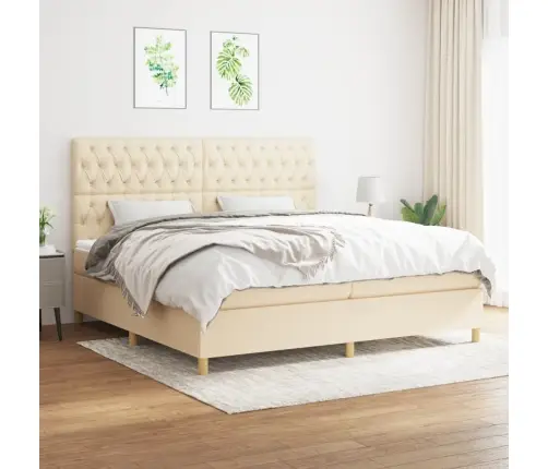 Lova Su Spyruoklėmis Ir Čiužiniu, Kreminė, 200X200 cm Audinys