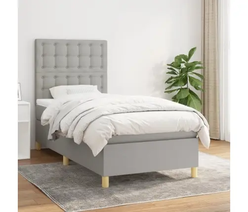 Atsperu Gulta Ar Matraci, Gaiši Pelēka, 90X200 Cm, Audums Vidaxl