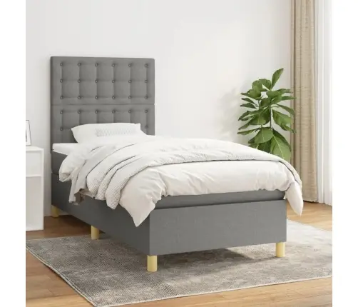 Atsperu Gulta Ar Matraci, Tumši Pelēka, 90X200 Cm, Audums Vidaxl