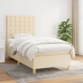 Atsperu Gultas Rāmis Ar Matraci, Krēmkrāsas, 90X200 Cm, Audums Vidaxl Atsperu Gultas Rāmis Ar Matraci, Krēmkrāsas, 90X200 Cm, Audums Vidaxl