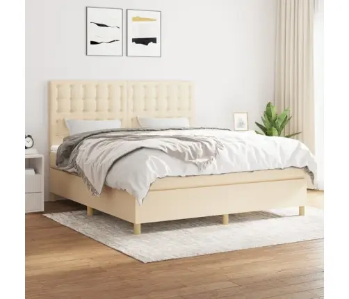 Lova Su Spyruoklėmis Ir Čiužiniu, Kreminė, 180X200 cm Audinys