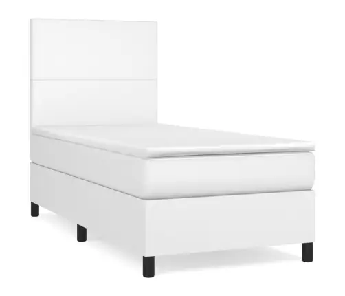 Lova Su Spyruoklėmis Ir Čiužiniu, Balta, 90X190cm Dirbtinė Oda