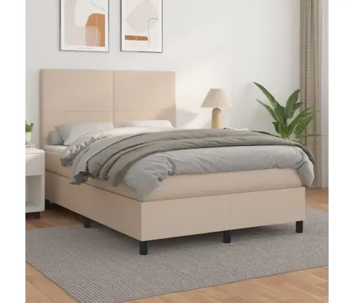 Atsperu Gulta Ar Matraci, Kapučīno, 140X190 Cm, Mākslīgā Āda Vidaxl