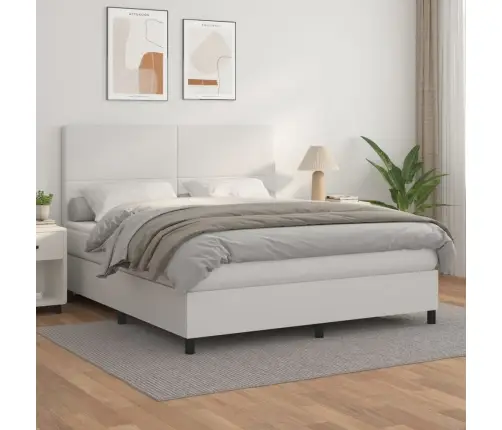 Atsperu Gulta Ar Matraci, Balta, 160X200 Cm, Mākslīgā Āda Vidaxl