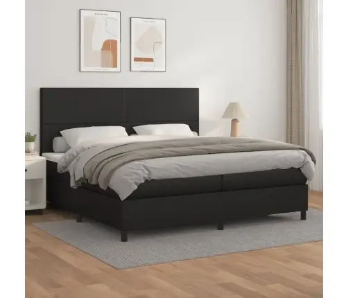 Atsperu Gulta Ar Matraci, Melna, 200X200 Cm, Mākslīgā Āda Vidaxl