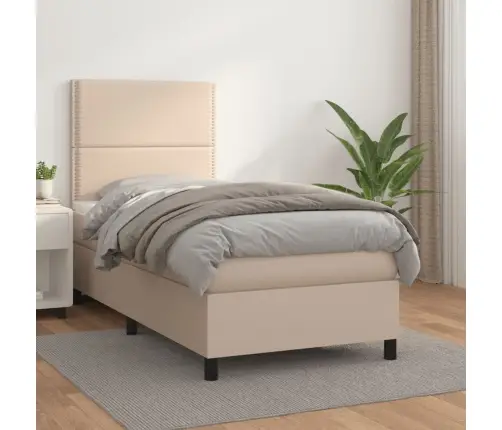 Atsperu Gulta Ar Matraci, Kapučīno, 90X200 Cm, Mākslīgā Āda Vidaxl