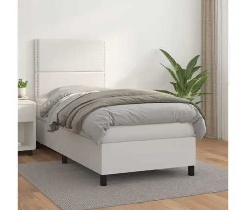 Atsperu Gulta Ar Matraci, Balta, 100X200 Cm, Mākslīgā Āda Vidaxl