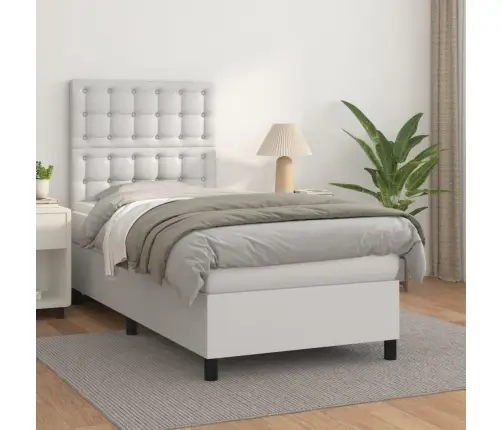 Kontinentaalvoodi Madratsiga, Valge, 90X200 cm Kunstnahk