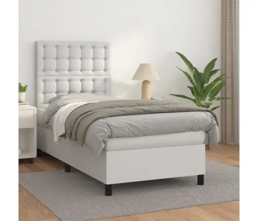 Lova Su Spyruoklėmis Ir Čiužiniu, Balta,100X200cm Dirbtinė Oda