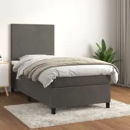 Atsperu Gulta Ar Matraci, Tumši Pelēka Samts, 100X200 Cm Vidaxl