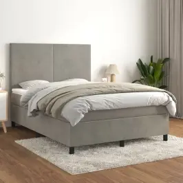 Atsperu Gulta Ar Matraci, Gaiši Pelēka Samts, 140X190 Cm Vidaxl