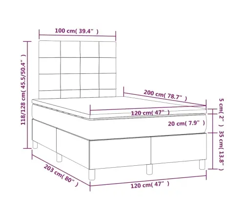 Kontinentaalvoodi Madratsiga, Tumeroheline, 120X200 cm Samet