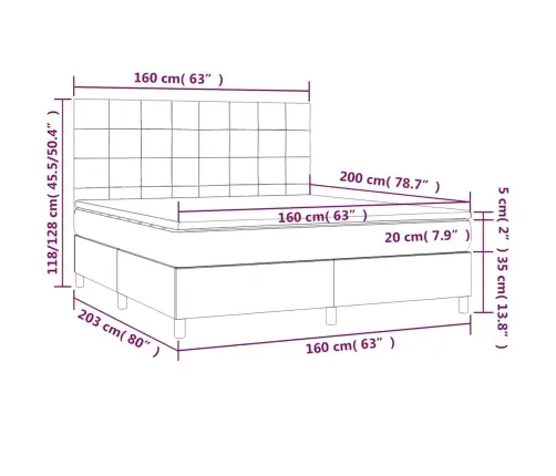 Atsperu Gulta Ar Matraci, Tumši Zils Samts, 160X200 Cm Vidaxl