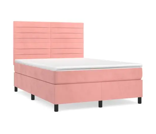 Atsperu Gulta Ar Matraci, Rozā Samts, 140X190 Cm Vidaxl