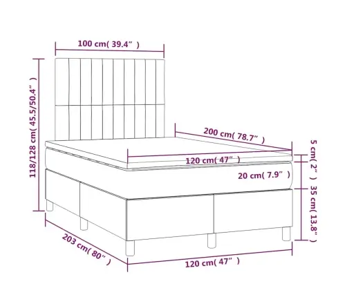 Atsperu Gulta Ar Matraci, Tumši Zils Samts, 120X200 Cm Vidaxl