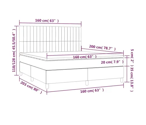 Atsperu Gulta Ar Matraci, Tumši Zils Samts, 160X200 Cm Vidaxl