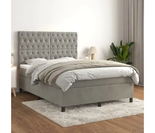 Atsperu Gulta Ar Matraci, Gaiši Pelēka Samts, 140X190 Cm Vidaxl