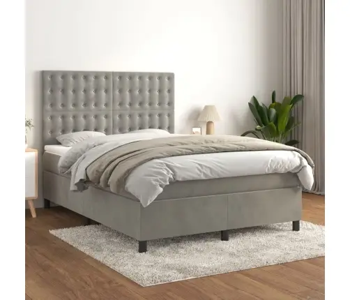 Atsperu Gulta Ar Matraci, Gaiši Pelēka Samts, 140X190 Cm Vidaxl