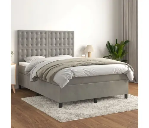 Kontinentaalvoodi Madratsiga, Helehall, 140X200 cm Samet