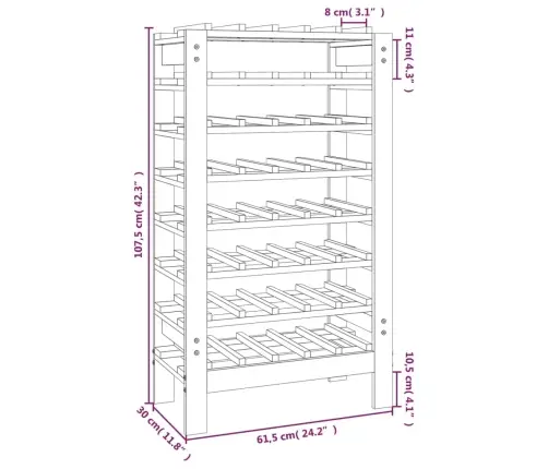Vīna Pudeļu Plaukts, 61,5X30X107,5 Cm, Priedes Masīvkoks Vidaxl