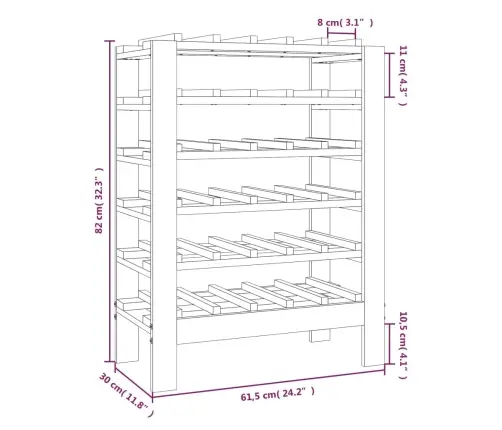 Vyno Butelių Stovas, 61,5X30X82cm Pušies Medienos Masyvas