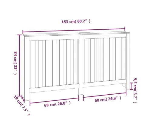 Radiatora Pārsegs, 153X19X84 Cm, Priedes Masīvkoks Vidaxl