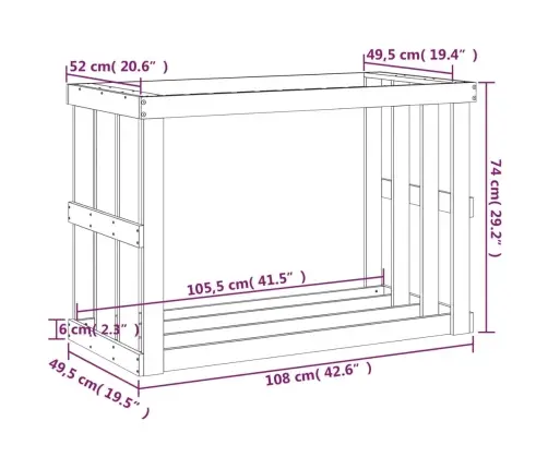 Lauko Malkų Laikiklis, 108X52X74cm Pušies Medienos Masyvas