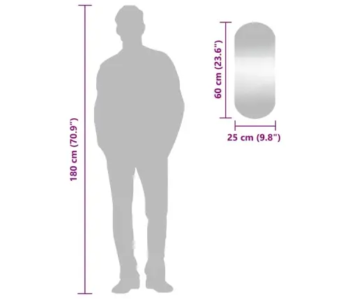 Sieninis Veidrodis, 25X60cm Stiklas, Ovalo Formos