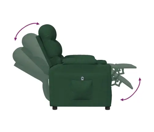 Elektrisks Atpūtas Krēsls, Atgāžams, Tumši Zaļš Audums Vidaxl