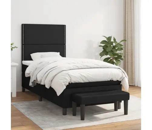 Lova Su Spyruoklėmis Ir Čiužiniu, Juoda, 100X200cm Audinys