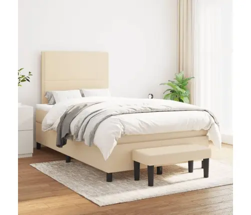 Atsperu Gultas Rāmis Ar Matraci, Krēmkrāsas, 120X200 Cm, Audums Vidaxl