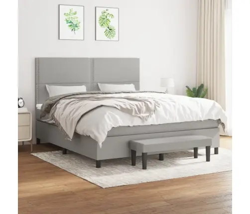 Lova Su Spyruoklėmis Ir Čiužiniu, Pilka, 180X200cm Audinys