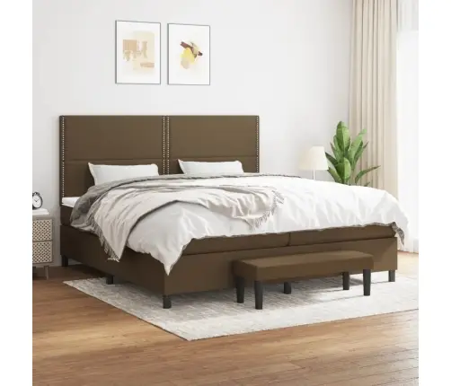 Atsperu Gultas Rāmis Ar Matraci, Tumši Brūna, 200X200Cm, Audums Vidaxl