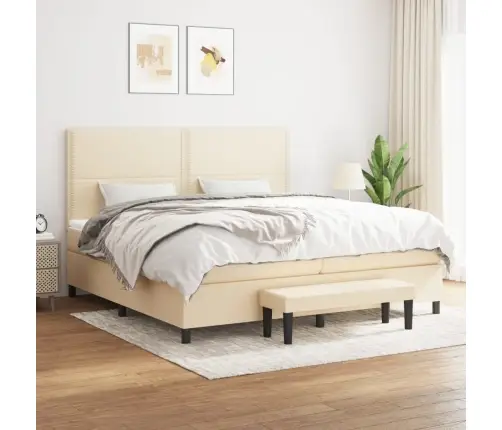 Atsperu Gultas Rāmis Ar Matraci, Krēmkrāsas Audums, 200X200 Cm Vidaxl