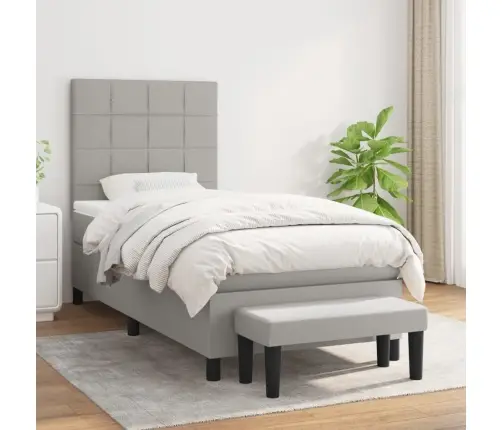 Atsperu Gultas Rāmis Ar Matraci, Gaiši Pelēka Audums, 100X200Cm Vidaxl