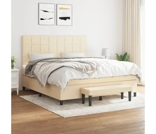 Lova Su Spyruoklėmis Ir Čiužiniu, Kreminė, 180X200 cm Audinys