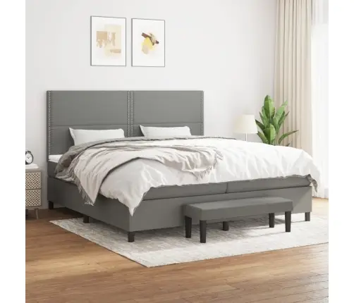 Lova Su Spyruoklėmis Ir Čiužiniu, Tamsiai Pilka, 200X200 Cm