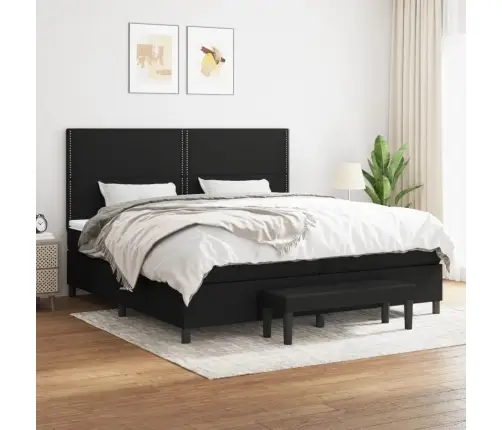 Atsperu Gultas Rāmis Ar Matraci, Melna Audums, 200X200 Cm Vidaxl