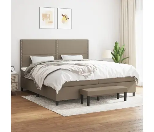 Atsperu Gultas Rāmis Ar Matraci, Pelēkbrūns, 200X200 Cm, Audums Vidaxl