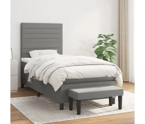 Atsperu Gulta Ar Matraci, Tumši Pelēka, 90X200 Cm, Audums Vidaxl