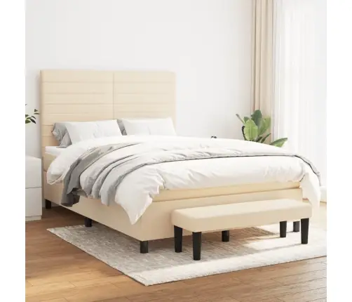 Atsperu Gulta Ar Matraci, Krēmkrāsas, 140X200 Cm, Audums Vidaxl